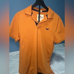 Hollister Men's Vibrant Orange Polo y2k